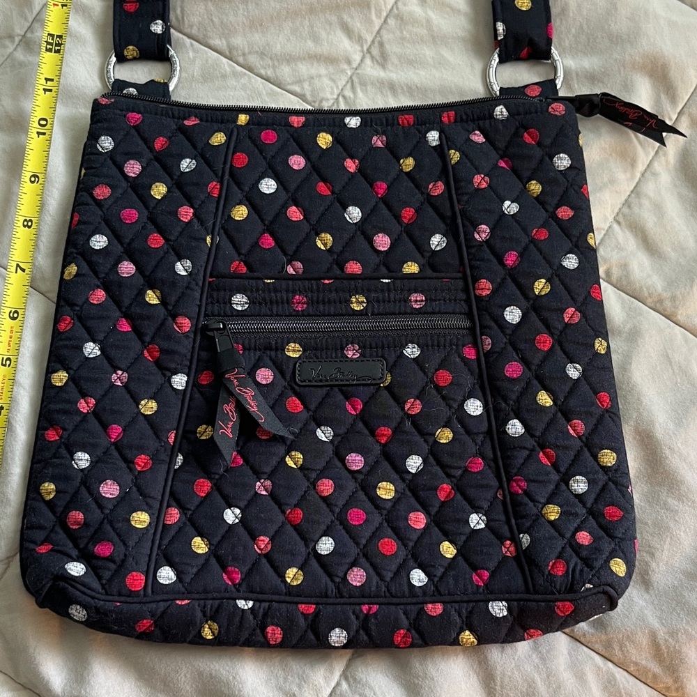 Vera Bradley Black Quilted Crossbody Bag with Multicolor Dots